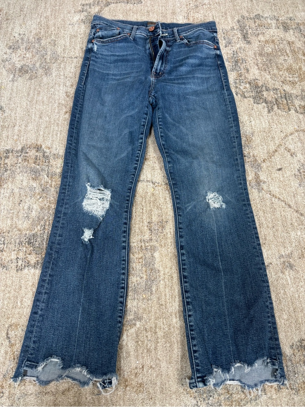 MOTHER Distressed Dark Blue Flare Jeans